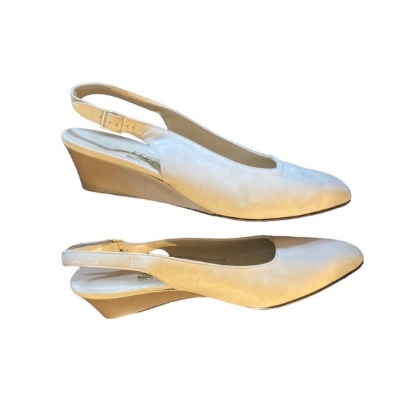 Salvatore Ferragamo Shoes - Salvatore Ferragamo Vintage suede sling back wedges cream - 9.5 EUC